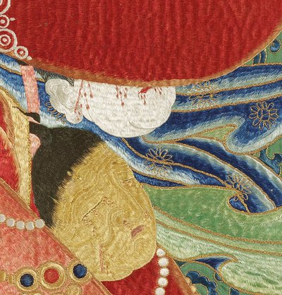 Yksityiskohta keisarillisesta kirjaillusta silkki-tangasta tekijältä Ming Dynasty Chinese School