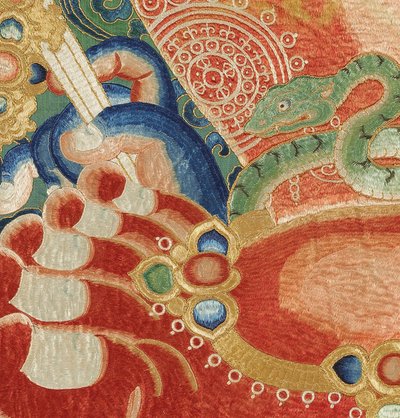 Yksityiskohta keisarillisesta kirjaillusta silkki-tangasta tekijältä Ming Dynasty Chinese School