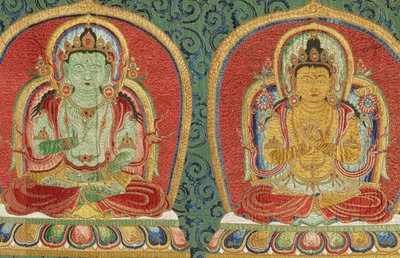 Yksityiskohta keisarillisesta kirjaillusta silkki-tangasta tekijältä Ming Dynasty Chinese School