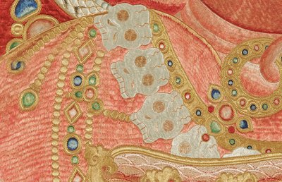 Yksityiskohta keisarillisesta kirjaillusta silkki-tangasta tekijältä Ming Dynasty Chinese School