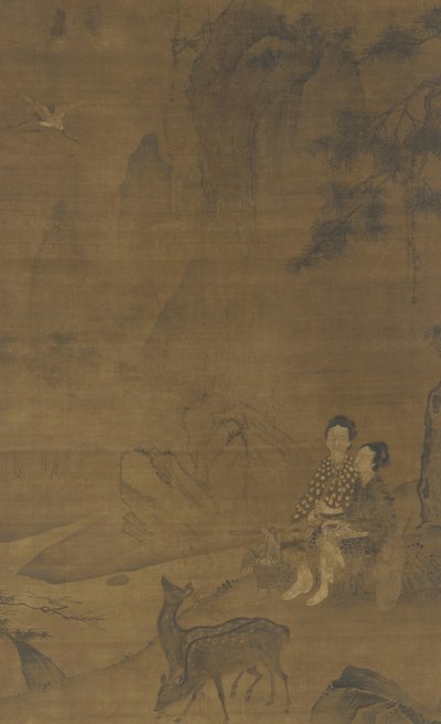 Naispuoliset kuolemattomat keräävät yrttejä tekijältä Ming Dynasty Chinese School