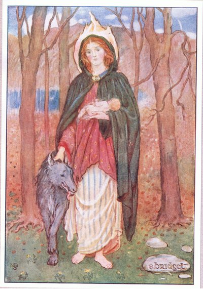 St Bridget of the Mantle (värinen lito) tekijältä Minnie Didbin Spooner