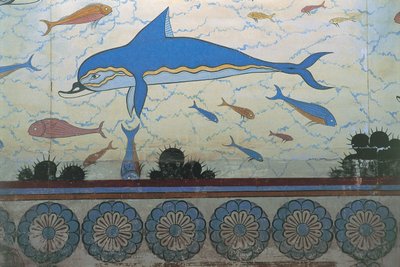 Lähikuva seinämaalauksesta palatsissa, Minoksen palatsi, Knossos, Kreeta, Kreikka tekijältä Minoan