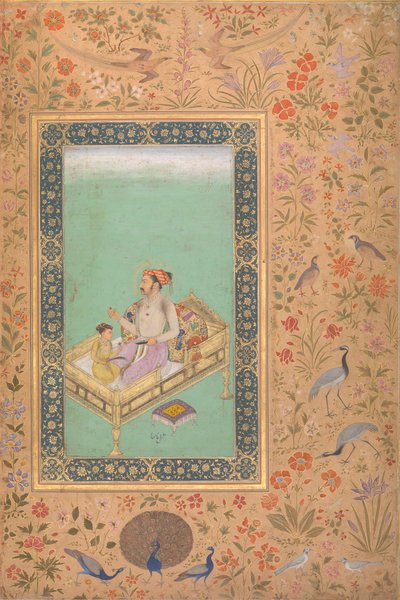Keisari Shah Jahan poikansa Dara Shikohin kanssa, Folio Shah Jahan -albumista, Verso: Ca.1620 tekijältä Mir 