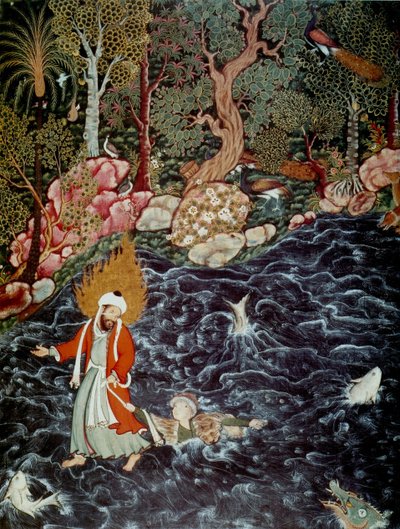 Profeetta Elia pelasti prinssi Nur ad-Dahrin Hamzanamasta, 1562-1577 tekijältä Mir Sayyid Ali
