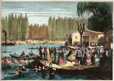 Uinti La Grenouilleressa, aivan Pariisin ulkopuolella - La Grenouillere Croissy-sur-Seinenessä vuonna 1869 - Mirandan jälkeen tekijältä Miranda Miranda