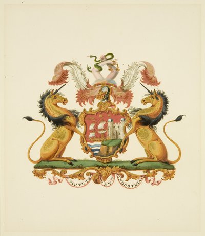 Bristolin kaupungin käsivarret, n. 1830 (lyijykynä ja akvarellipaperi) tekijältä Miss (attr.to) Braikenridge