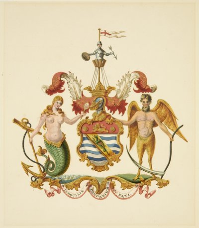 Arms of the Society of Merchant Venturers, n. 1830 (kynä ja akvarelli paperilla) tekijältä Miss (attr.to) Braikenridge