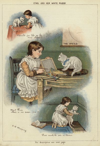 Ethel ja hänen valkoinen kissansa (chromolitho) tekijältä Miss Eliza F. Manning