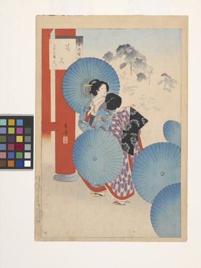 Kukkakatselu, Ladies Of The Bunsei Era (värillinen puupainatus) tekijältä Mizuno Toshikata