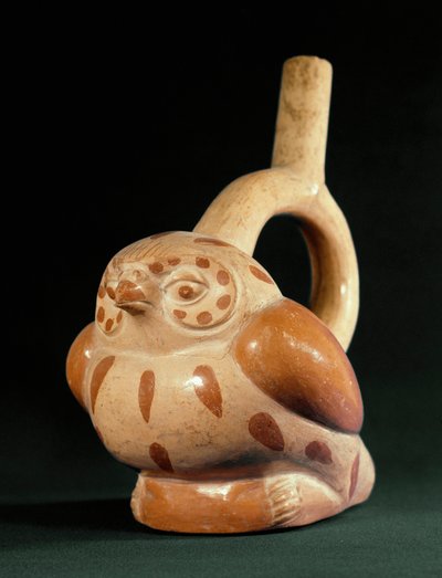 Esikolumbialainen taide, Mochica-kulttuuri (Ugly): terrakotta-maljakko pöllön muodossa. 100 eKr.-800 jKr. Lima, kansallinen antropologian ja arkeologian museo, Peru tekijältä Moche Moche