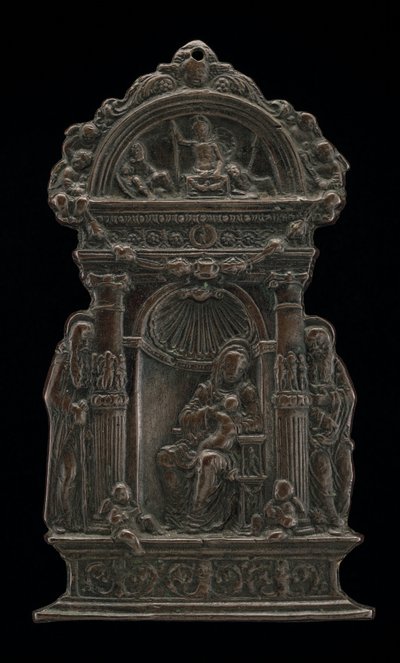 Madonna ja lapsi valtaistuimella Saint Anthony Abbotin ja Pyhän Hieromuksen kanssa, 1490. tekijältä Moderno