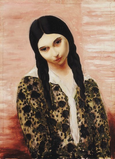 Tyttö istuu matoilla; Jeune Fille assis aix Nattes tekijältä Moise Kisling