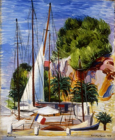 Purjeveneet Sanaryn satamassa; Voiliers dans le Port de Sanaryn satamassa tekijältä Moise Kisling