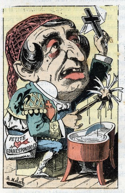 Allegoria ranskalaisesta sanomalehdestä Le Figaro Touchatoutin "" Le Trombinoscope" -sarjassa, B. Molochin sarjakuva vuodelta 1882 (1849-1909). Yksityinen kokoelma. tekijältä Moloch