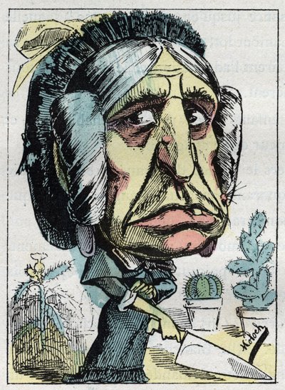 Allegoria "" äitipuoli "" (Belle mere) Touchatoutin "" Le Trombinoscope" -kirjassa, B. Molochin karikatyyri vuodelta 1882 (1849-1909). Yksityinen kokoelma. tekijältä Moloch