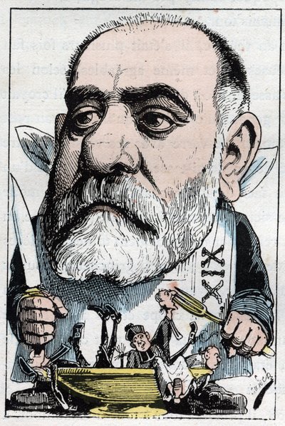Dramaattista kriitikkoa Francisque Sarceyta (1827-1899) kuvaava sarjakuva tekijältä Moloch