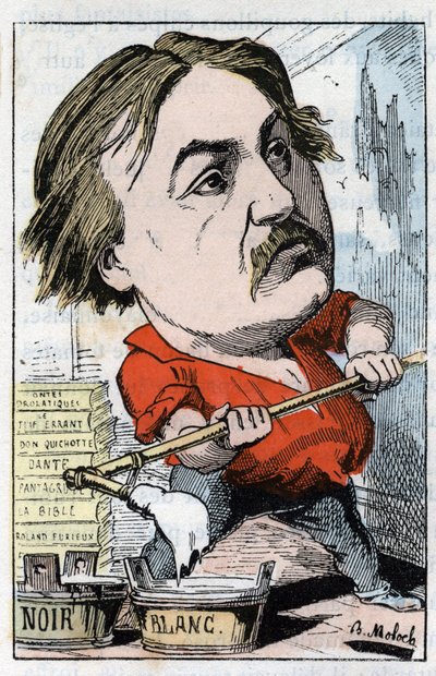 Muotokuva Gustave Doresta, sarjakuvapiirtäjä ja kaivertaja 1832-1883 Touchatoutin "" Le Trombinoscope -kirjassa", B. Molochin karikatyyri vuodelta 1882 (1849-1909). Yksityinen kokoelma. tekijältä Moloch