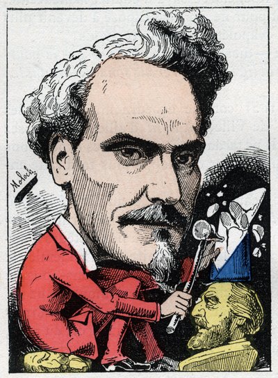 Muotokuva Henri de Rochefortista (1831-1913) Markiisi de Rochefort, toimittaja, poliitikko ja kirjailija Touchatoutin "Le Trombinoscope" -sarjassa, B. Molochin sarjakuva vuodelta 1882 (1849-1909). Yksityinen kokoelma. tekijältä Moloch