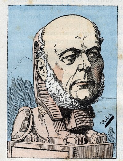 Ranskan tasavallan presidentin Jules Grevyn (1807-1891) muotokuva Touchatoutin "" Le Trombinoscope" -kirjassa, B. Molochin karikatyyri vuodelta 1882 (1849-1909). Yksityinen kokoelma. tekijältä Moloch