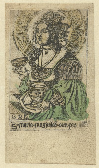 Maria Magdaleena Pyhä Maria Magdaleena rukoile puolestamme (otsikko esineessä) tekijältä Monogrammist BD (graveur)