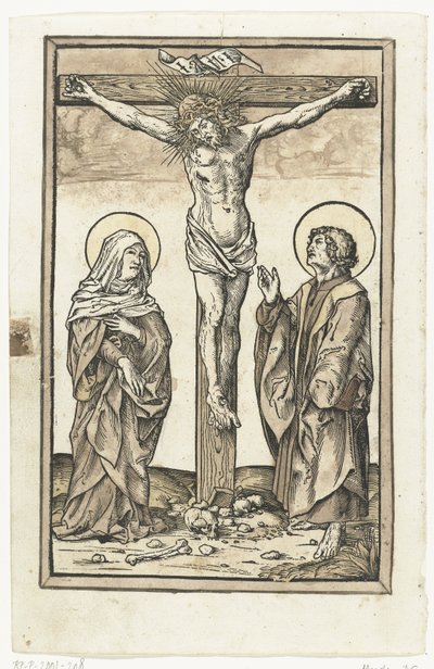 Kristus ristillä Marian ja Johanneksen kanssa tekijältä Monogrammist DS (graveur) (attributed to)