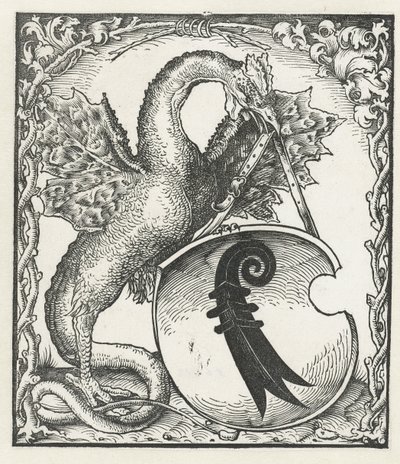 Lohikäärme, jolla on Baselin vaakuna tekijältä Monogrammist DS (graveur) (attributed to)