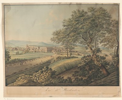 Näkymä Wiesbadenista Vue de Wiesbaden (otsikko esineessä) tekijältä Monogrammist DS (graveur)
