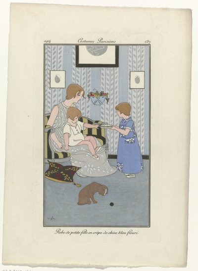 Journal des Dames et des Modes, Costumes Parisiens, 1914, nro 137: Pienen tytön mekko (...) tekijältä Monogrammist MFN