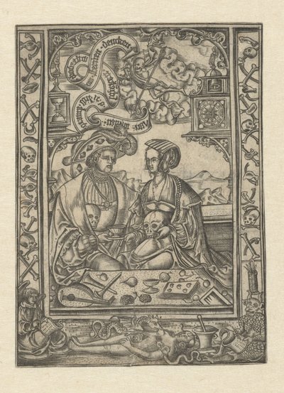 Vanitas Herra ja nainen kalloineen tekijältä Monogrammist XXX met L (attributed to)
