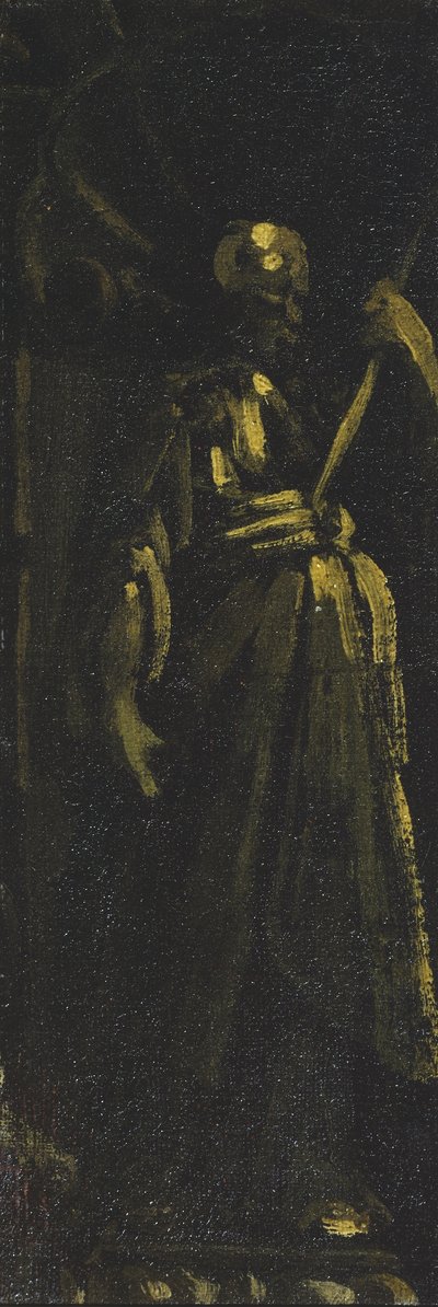 Saint Standing in a Niche (fragmentti), n. 1610-40 (öljy kankaalle) tekijältä Monsu Desiderio