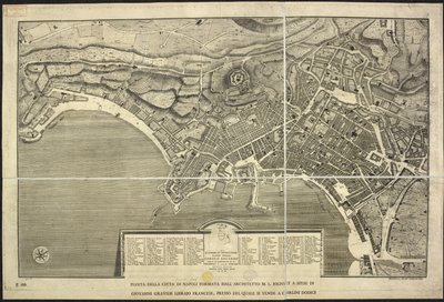 Napolin kartta, Napolin kaupungin suunnitelma ... M.L. Jolivet ... Belin. [sic] ja sclp. 1755 (kaiverrus) tekijältä Morise Lewes Jolivet