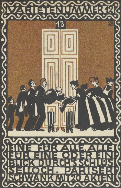 Variety Act 12: Yksi kaikkien puolesta, kaikki yhden puolesta tai vilkaisu Avaimenreiän Varietenummer 1..., 1907. tekijältä Moritz Jung