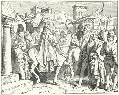 Kaarle astumassa Paviaan, 774 (kaiverrus) tekijältä Moritz Ludwig von Schwind