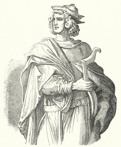 Walther von der Vogelweide, keskiyläsaksalainen lyriikka (kaiverrus) tekijältä Moritz Ludwig von Schwind