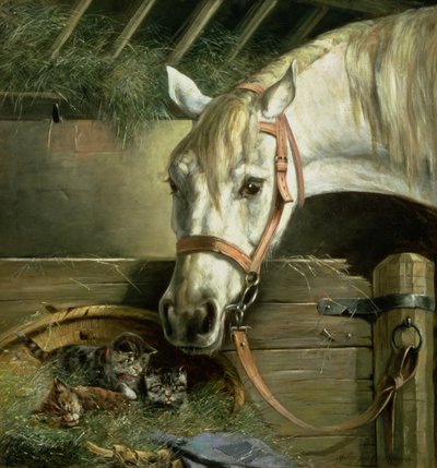 Hevonen ja kissanpennut, 1890 tekijältä Moritz Muller