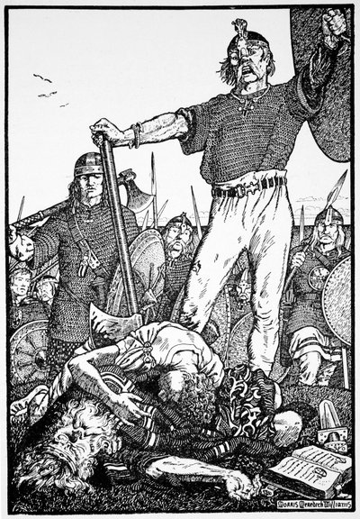 Brian Boru kuoli Clontarfin taistelussa Irlannissa 1014 1913. tekijältä Morris Meredith Williams