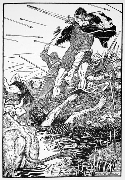 "King Magnus in the Marsh at Downpatrick", Irlanti, 1103 1913 tekijältä Morris Meredith Williams