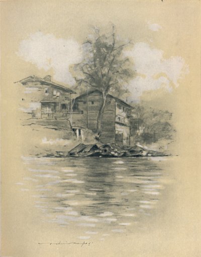 Jokiasunto Srinagarissa, 1903 tekijältä Mortimer L Menpes