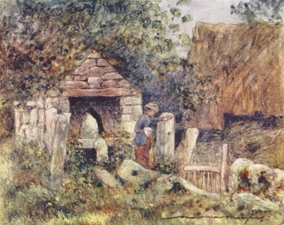 Maatilan laidalla (värilitografia) tekijältä Mortimer Ludington Menpes