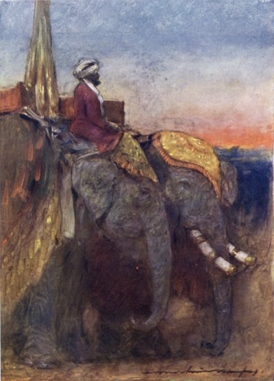 Jaipur Elephants (väri litho) tekijältä Mortimer Ludington Menpes