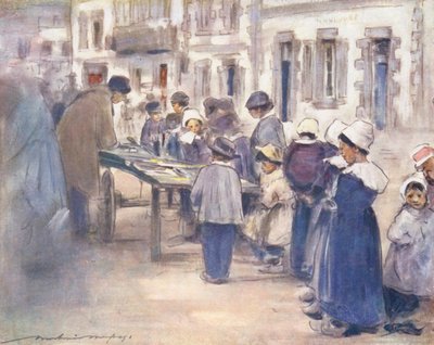 Maailman lapset: Breton, markkinapäivä (värilitografia). tekijältä Mortimer Ludington Menpes