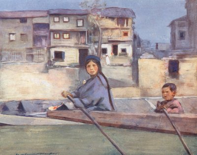 Maailman lapset: Jhelum-joen varrella (värilitografia). tekijältä Mortimer Ludington Menpes