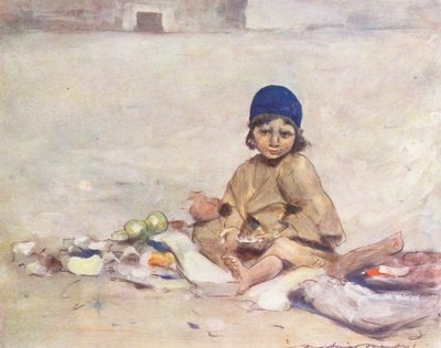 Maailman lapset: Cashmere, Sitting Still (värilitografia). tekijältä Mortimer Ludington Menpes