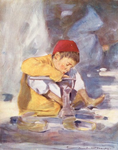 Maailman lapset: Indian, A Young Worker (värilitografia). tekijältä Mortimer Ludington Menpes