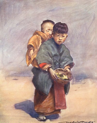 Maailman lapset: Japanilainen, Pikku äiti (värilitografia). tekijältä Mortimer Ludington Menpes