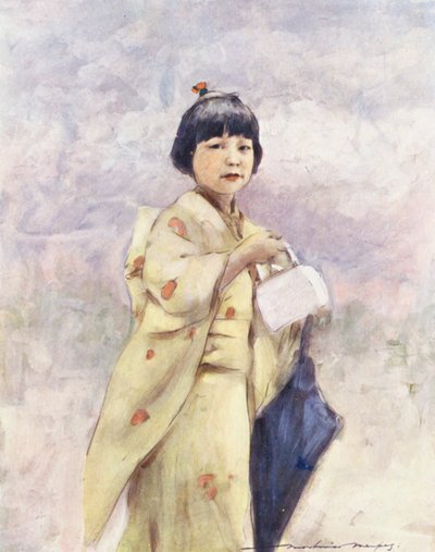 Maailman lapset: Japanilainen, ostoksilla (värilitografia). tekijältä Mortimer Ludington Menpes