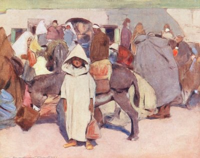 Maailman lapset: Tangerissa (värilitografia). tekijältä Mortimer Ludington Menpes