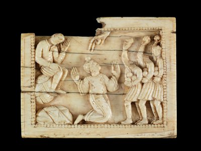 St. Stephenin kivittäminen, n. 1100 (norsunluu ja luu) tekijältä Mosan School