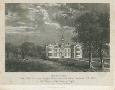 Ingestre Hall: litografia, nd [c 1840] tekijältä Moses Webster